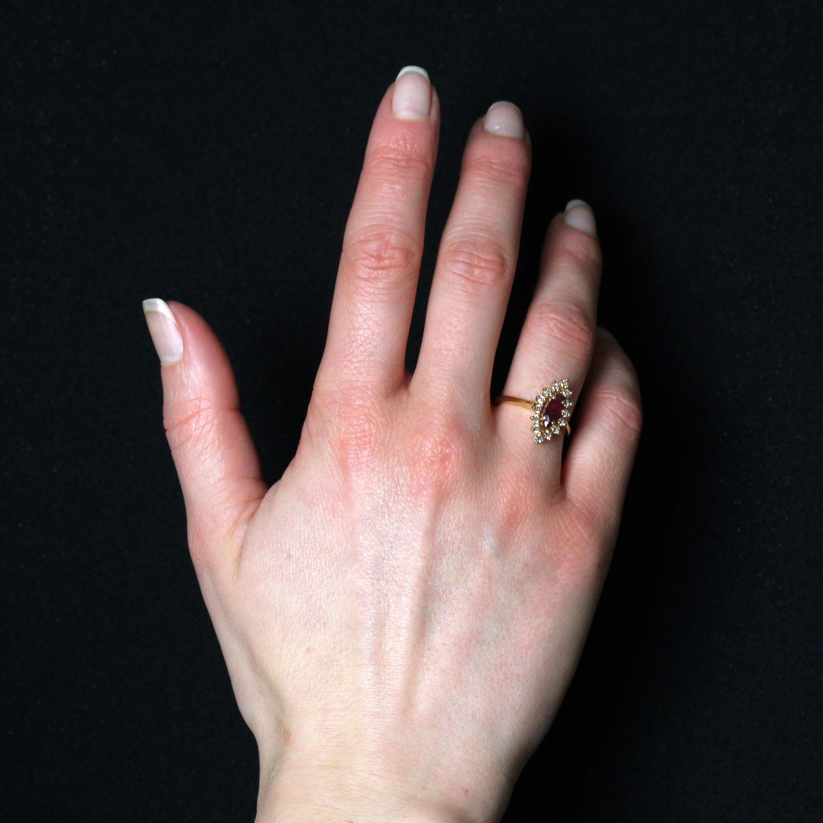 Modern Ruby Diamonds 18 Karat Yellow Gold Marquise Shape Ring In Good Condition For Sale In Poitiers, FR