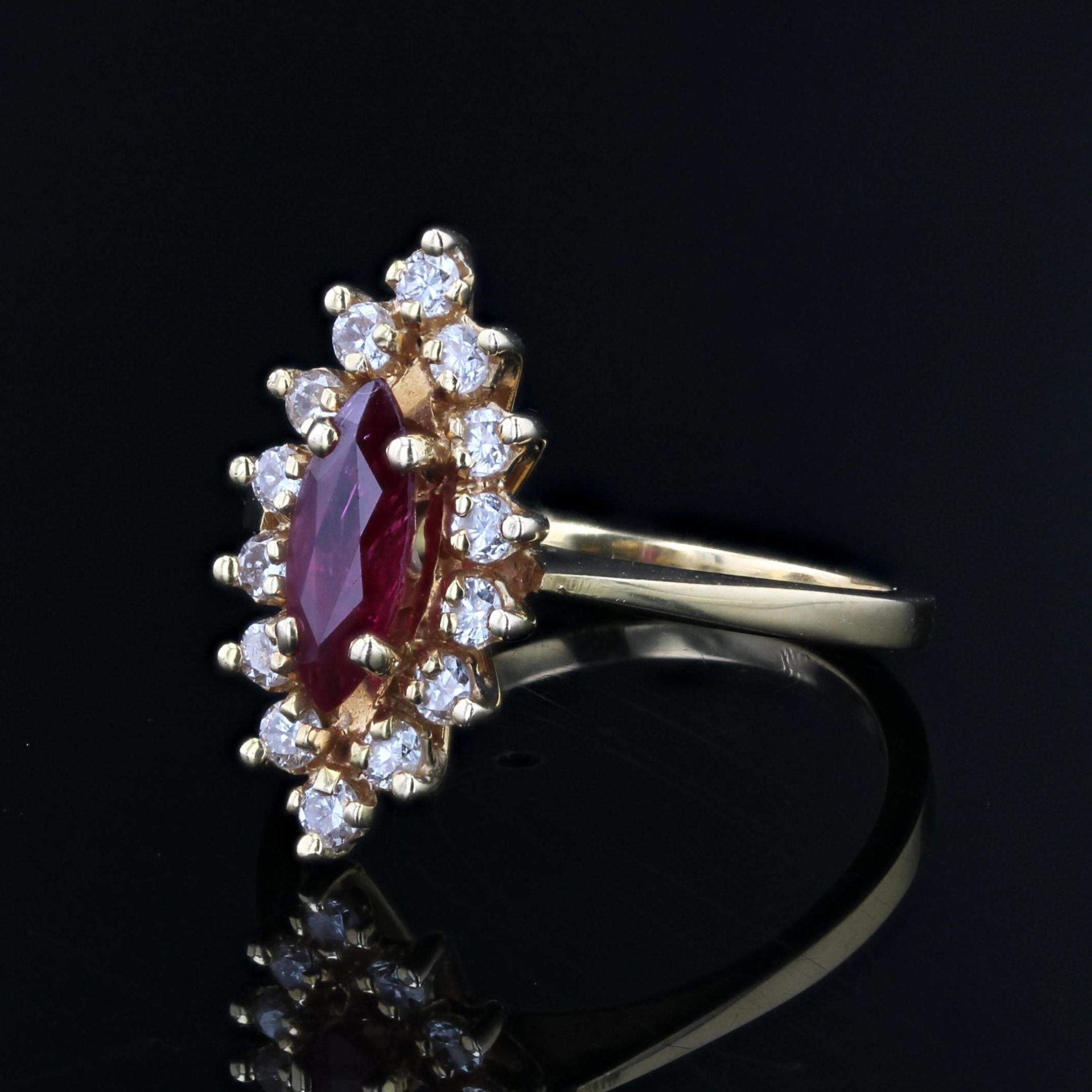 Modern Ruby Diamonds 18 Karat Yellow Gold Marquise Shape Ring For Sale 2