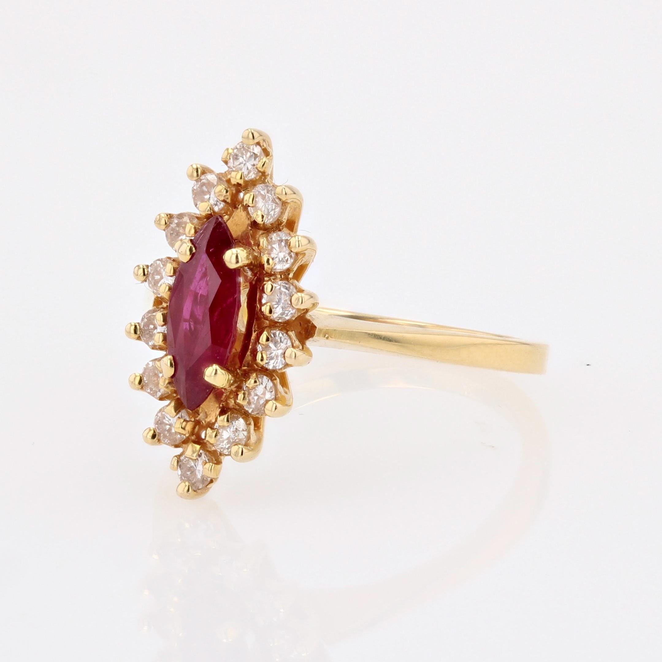 Modern Ruby Diamonds 18 Karat Yellow Gold Marquise Shape Ring For Sale 3