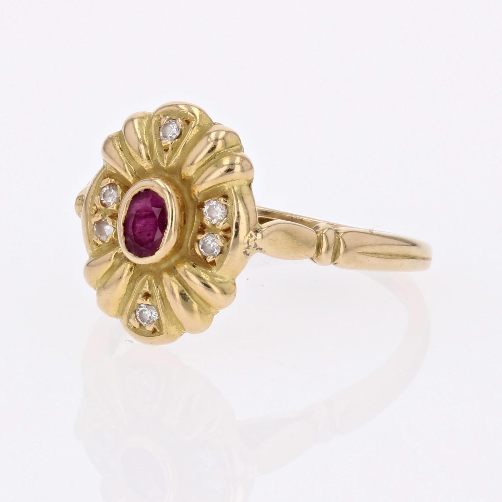 Oval Cut Modern Ruby Diamonds 18 Karat Yellow Gold Oval Ring For Sale