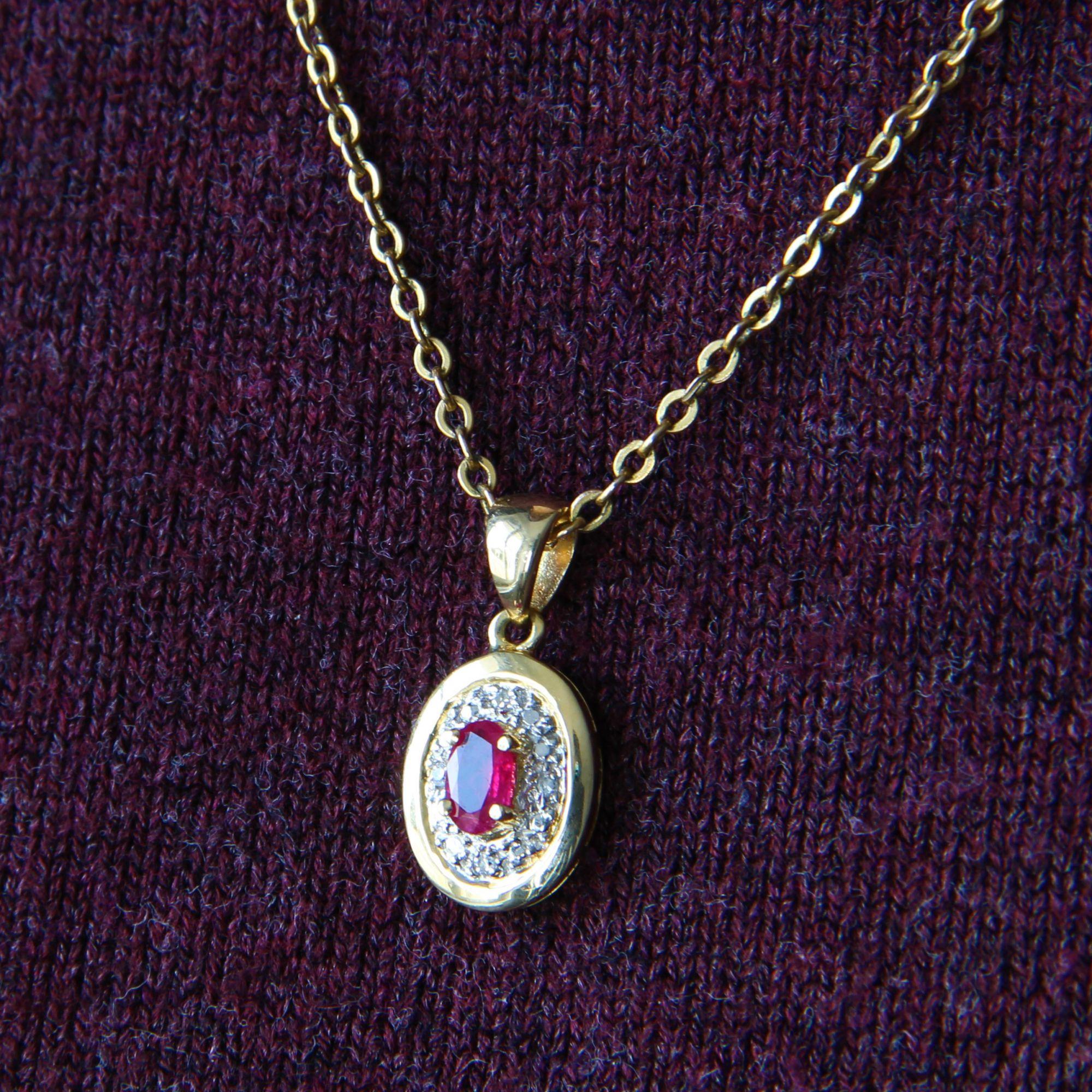 Oval Cut Modern Ruby Diamonds 18 Karat Yellow Gold Pendant