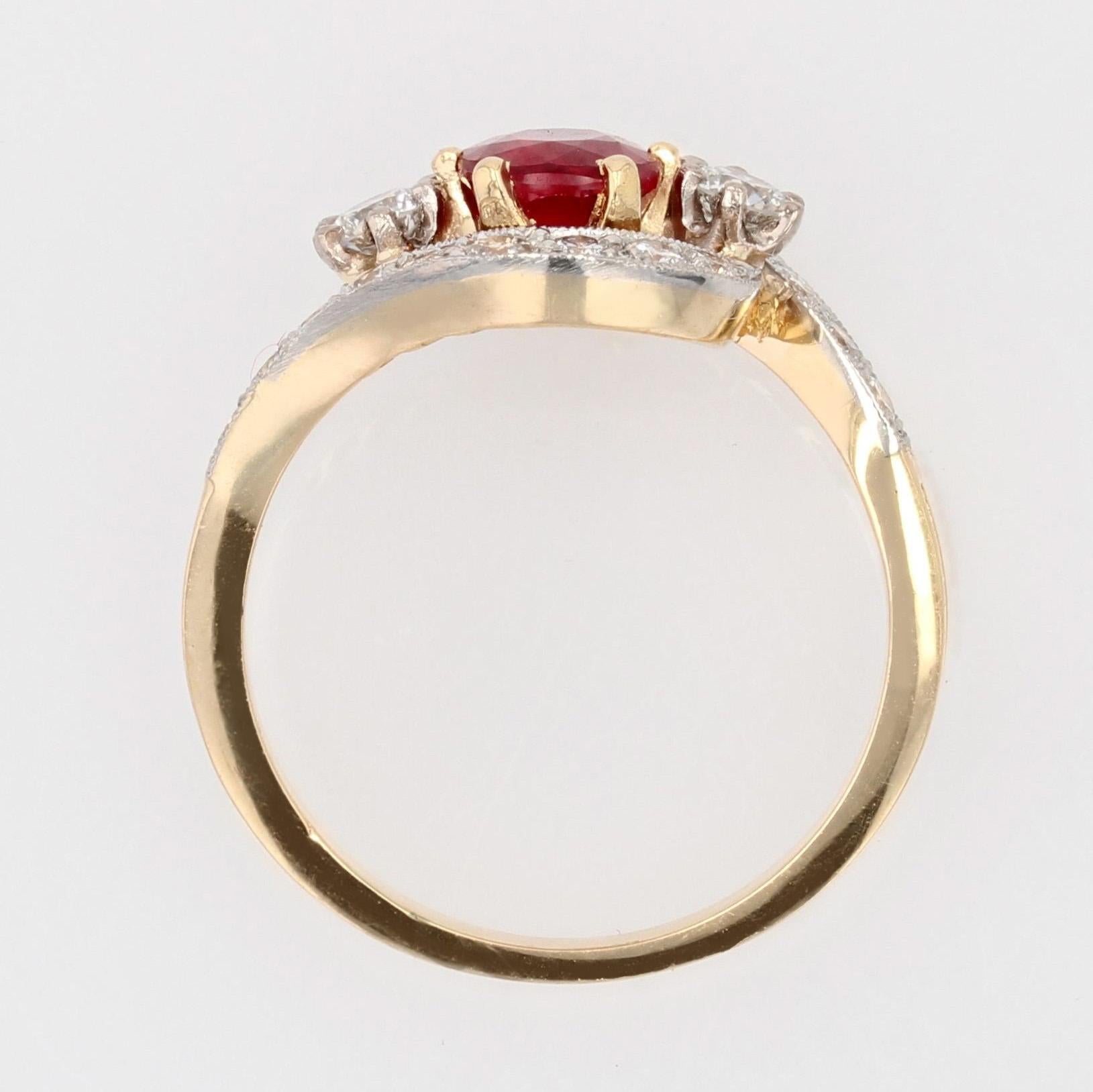 Moderner Rubin-Diamant-Ring aus 18 Karat Gelbgold und Platin mit Wirbel 6