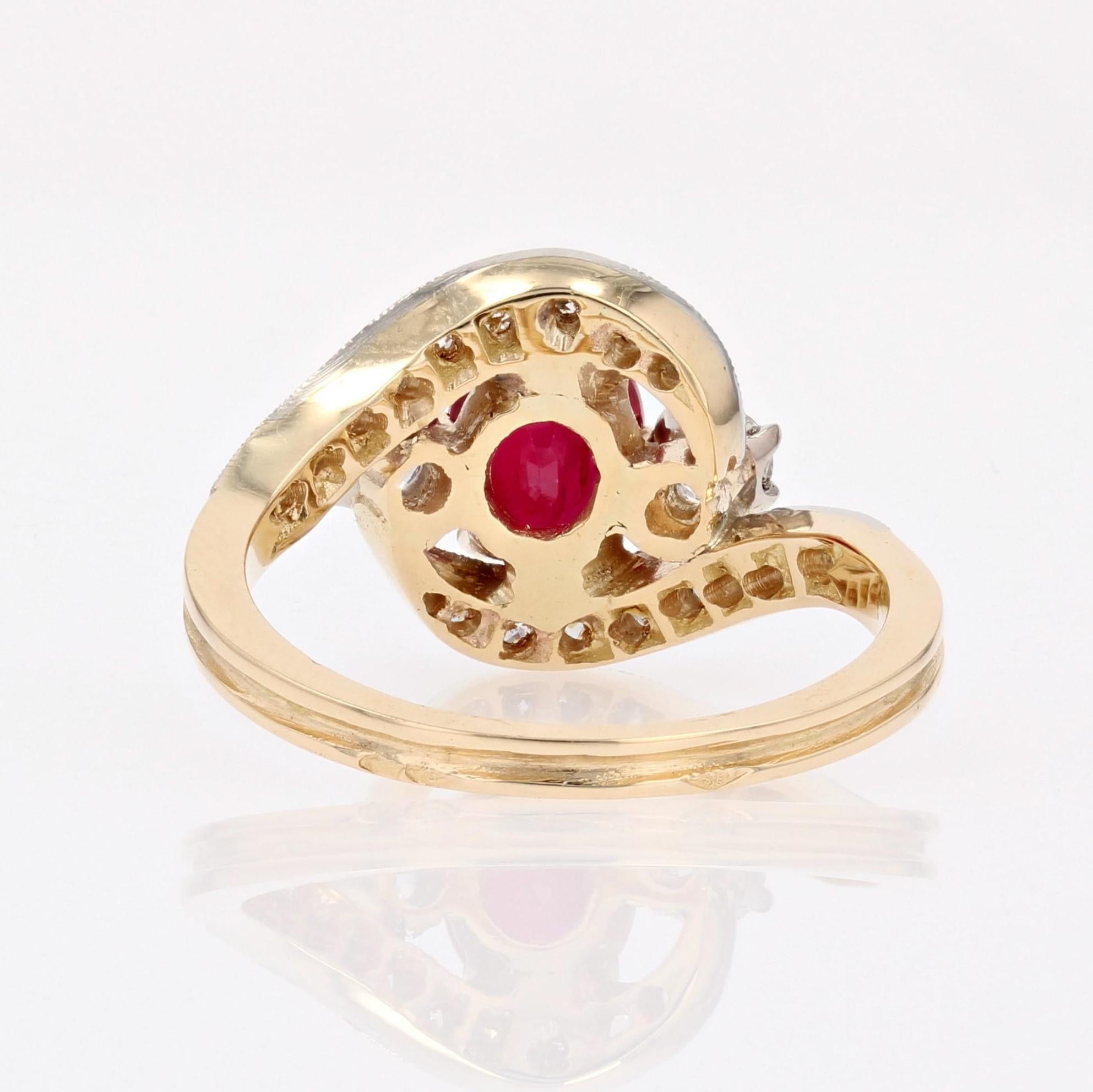 Moderner Rubin-Diamant-Ring aus 18 Karat Gelbgold und Platin mit Wirbel 7