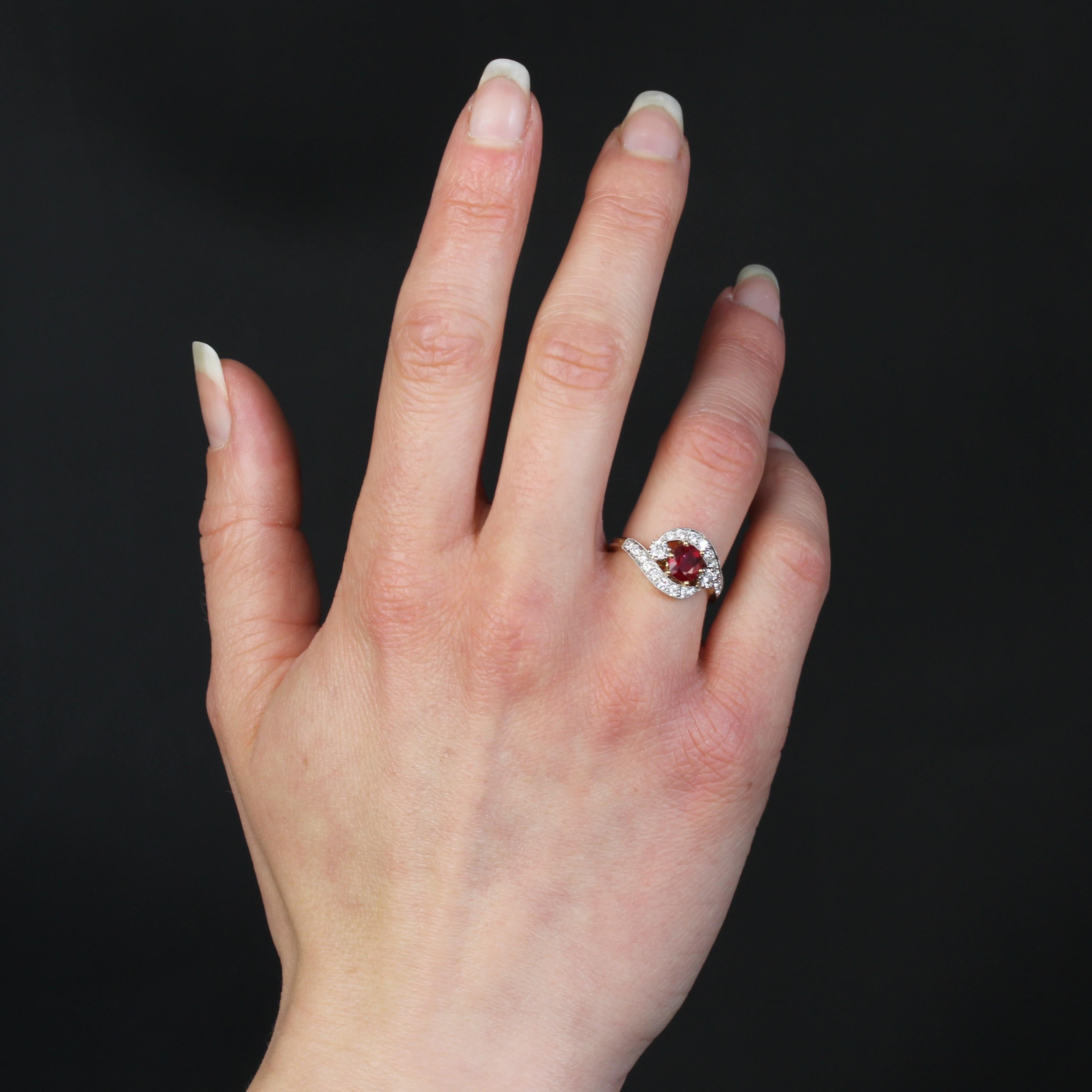Moderner Rubin-Diamant-Ring aus 18 Karat Gelbgold und Platin mit Wirbel im Zustand „Neu“ in Poitiers, FR