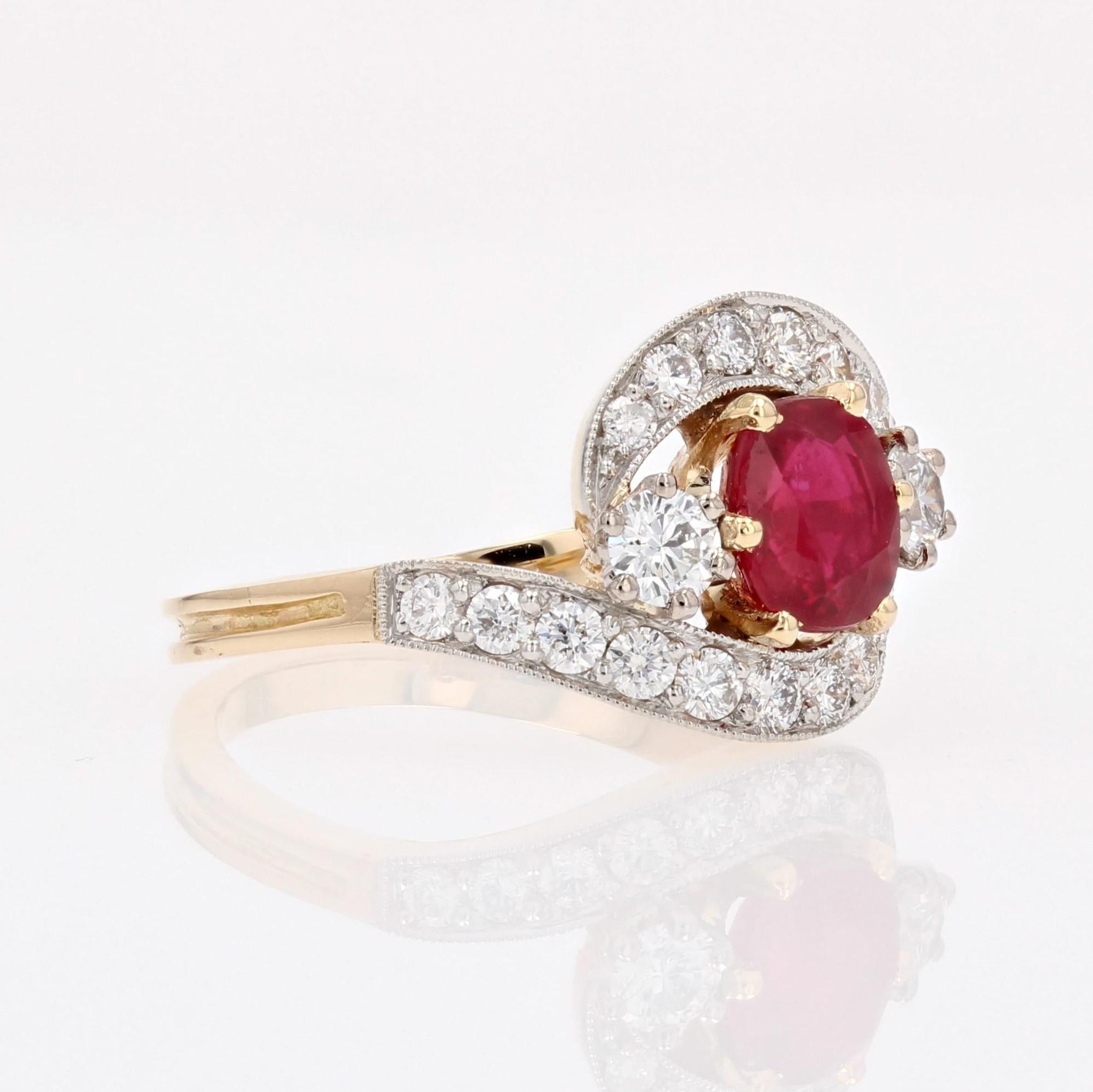 Moderner Rubin-Diamant-Ring aus 18 Karat Gelbgold und Platin mit Wirbel 4