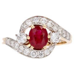 Modern Ruby Diamonds 18 Karat Yellow Gold Platinum Swirl Ring