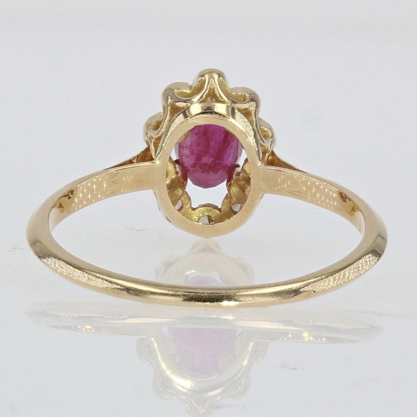 Modern Ruby Diamonds 18 Karat Yellow Gold Pompadour Ring In Good Condition In Poitiers, FR