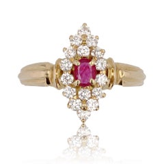 Modern Ruby Diamonds 18 Karat Yellow Gold Shuttle Shape Ring