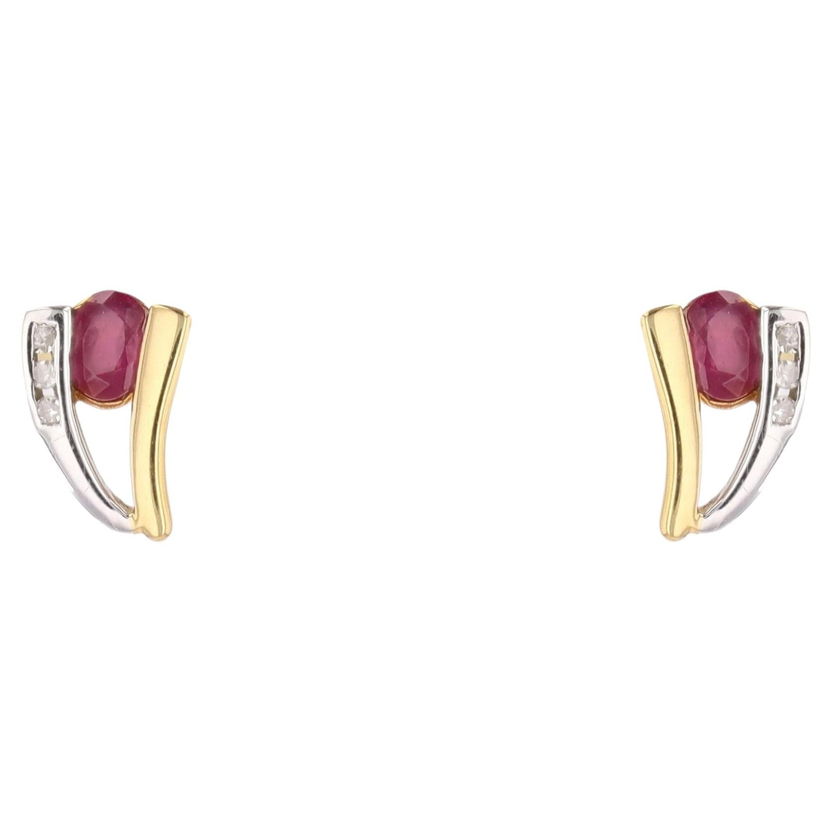 Modern Ruby Diamonds 18 Karat Yellow White Gold Stud Earrings For Sale