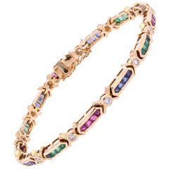 Modern Ruby Emerald Sapphire Diamond 18 Karat Yellow Gold Bracelet