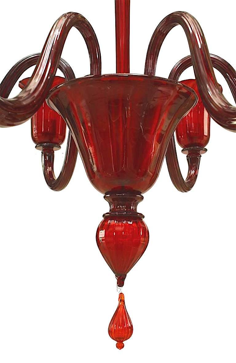 Mid-Century Modern 2 Venetian Murano Ruby Red Glass Chandeliers For Sale