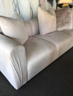 Blush Ultrasuede 1980s Ruched Arm Sofa with 3 Matching Pillows Palm Springs