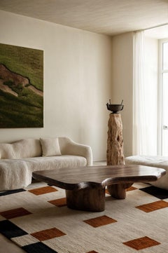 Modern Rug Beige, Yellow Orange & Black Checkered Pattern Memphis Style Insp