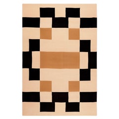 Moderner Teppich Beige, Gelb, Orange & Schwarz Karomuster Memphis Style Insp