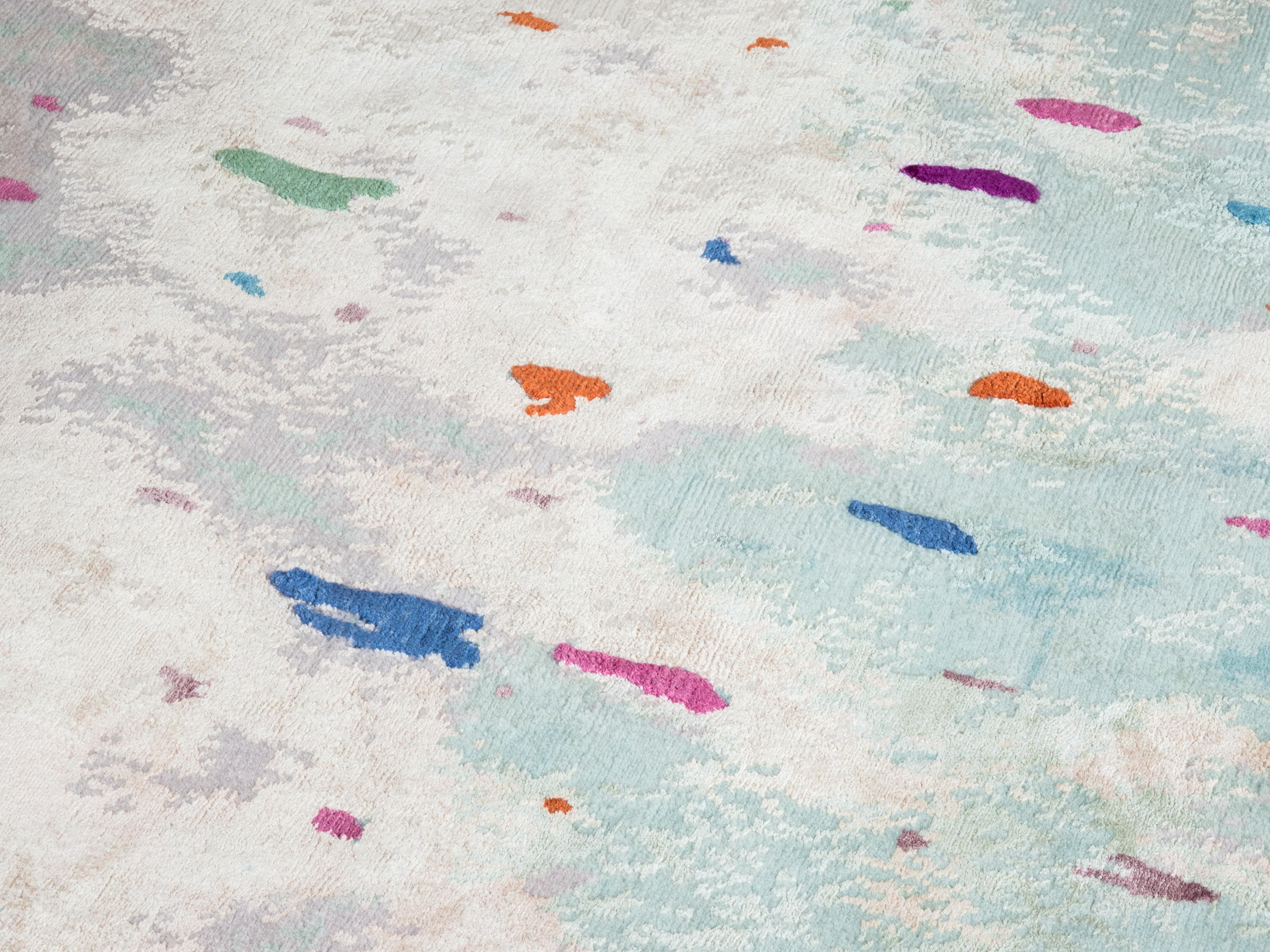 Modern Rug blue pink for Child's room Wool Silk Rug - Air For Sale 4