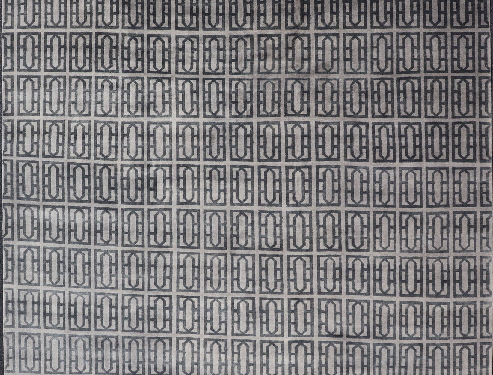 Lana Tappeto moderno di Keivan Woven Arts con design geometrico in grigio e nero. in vendita