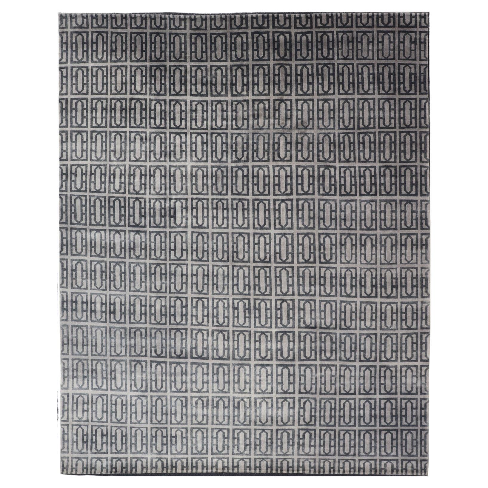 Moderner Teppich von Keivan Woven Arts, All-Over, geometrisches Design in Grau und Schwarz