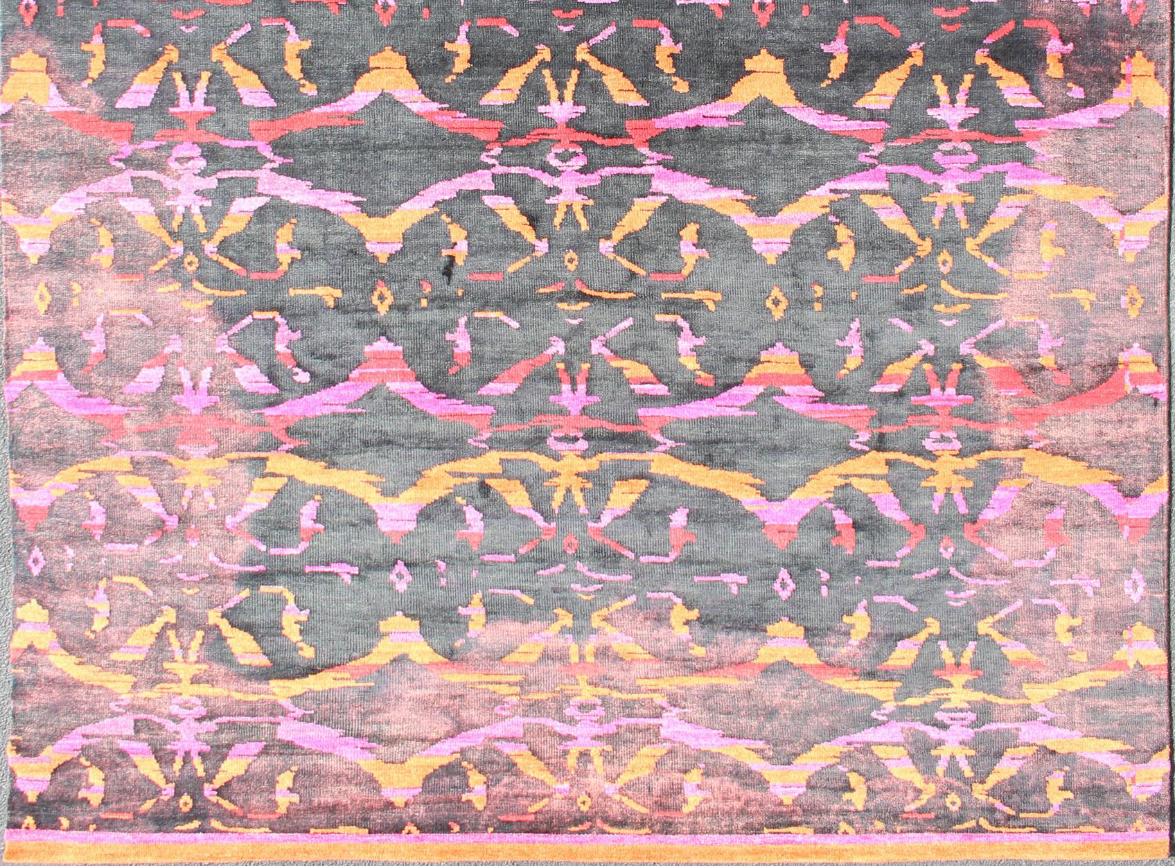 Tappeto moderno di Keivan Woven Arts in lana con seta e disegno astratto in vendita 5