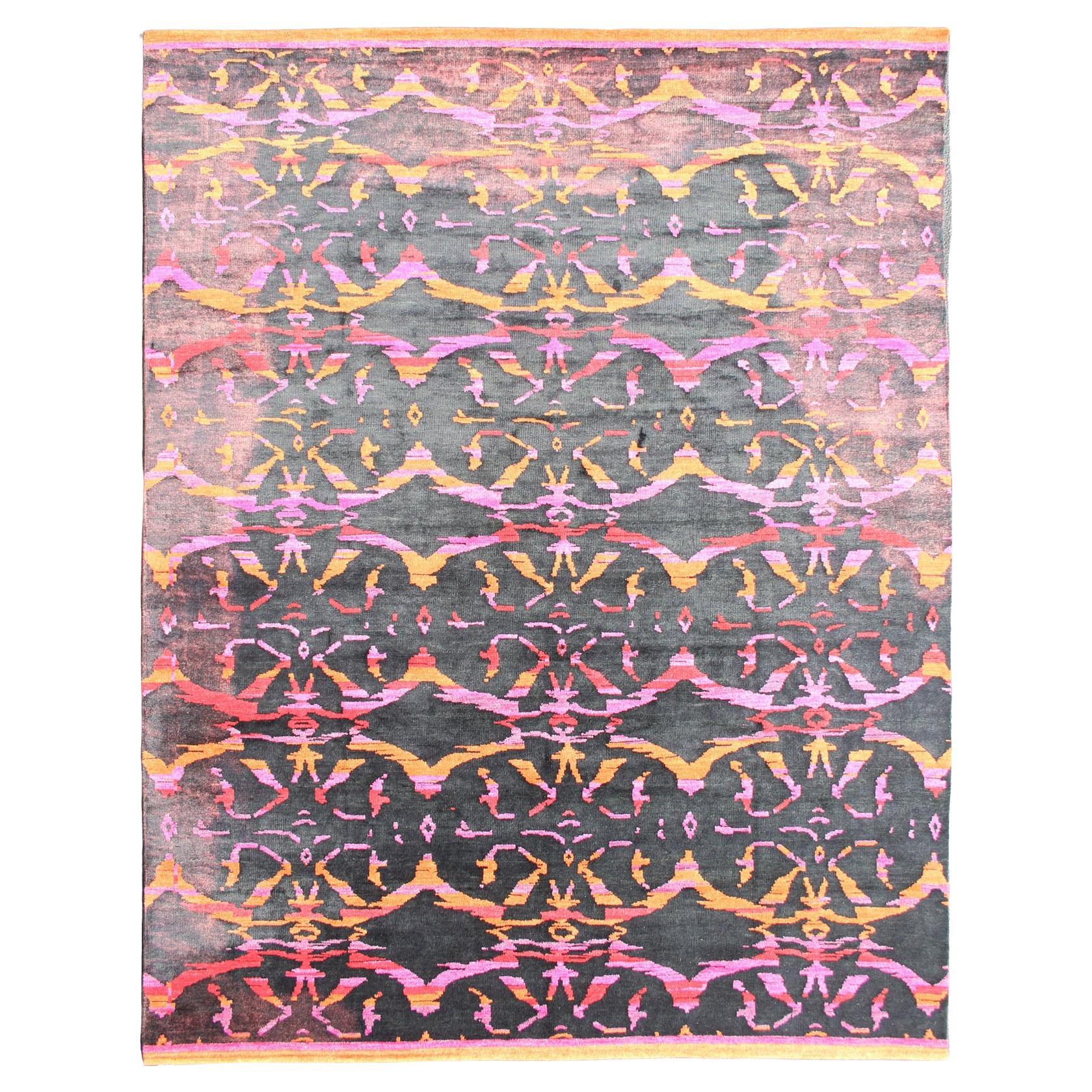 Tappeto moderno di Keivan Woven Arts in lana con seta e disegno astratto in vendita