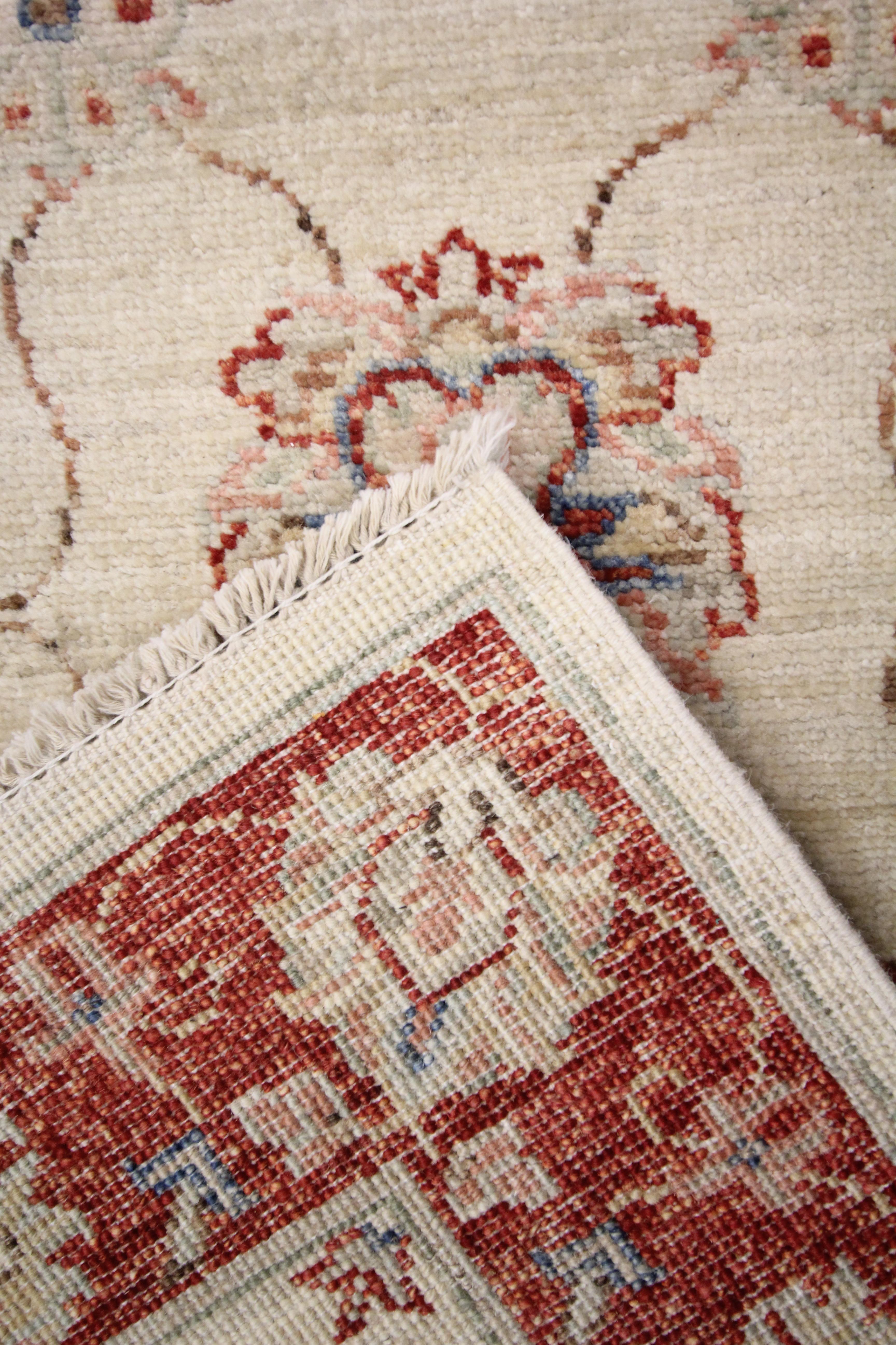 Modern Rug Cream Wool Ziegler Runner Handwoven Oriental Wool Carpet 6