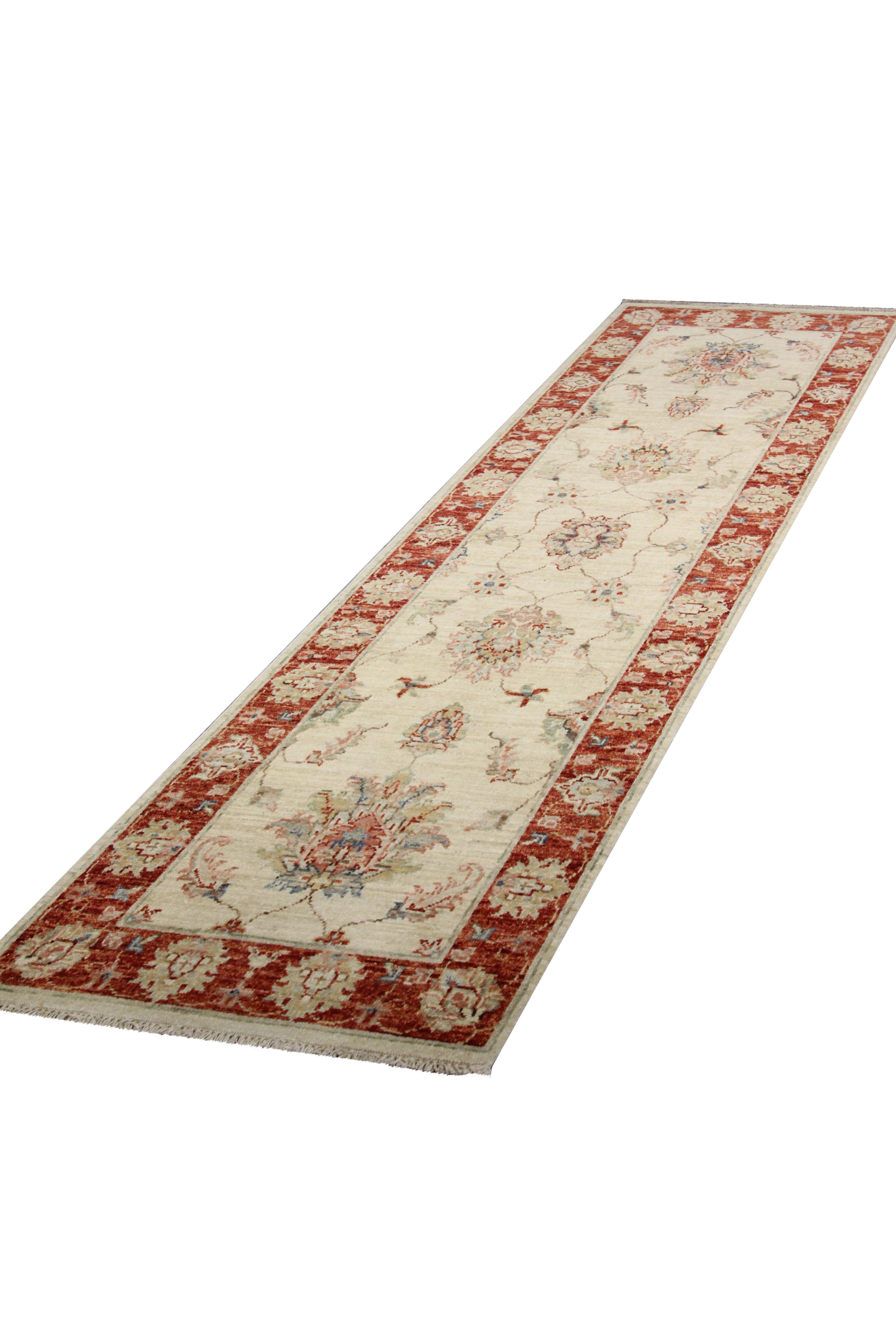 Bohemian Modern Rug Cream Wool Ziegler Runner Handwoven Oriental Wool Carpet