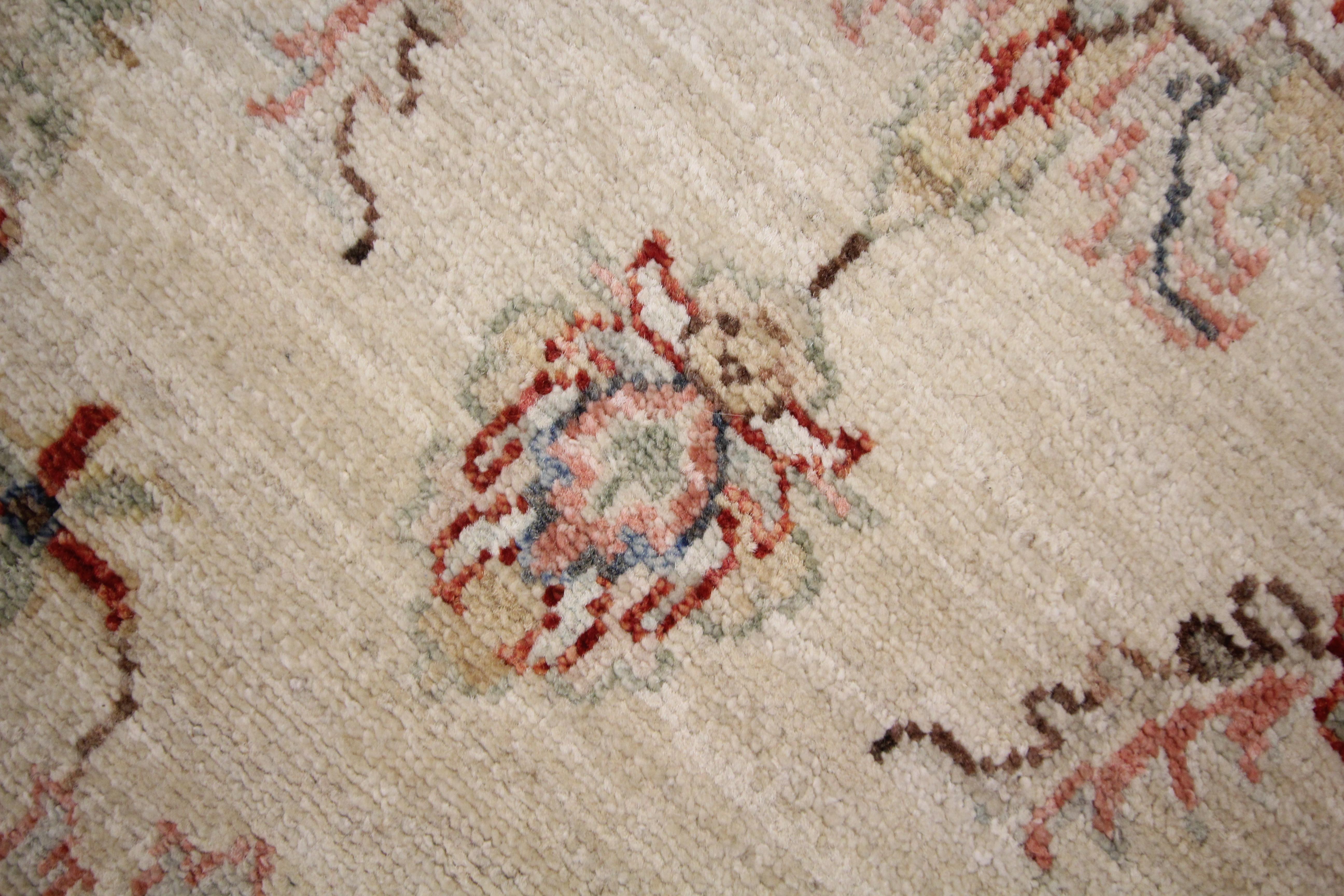 Contemporary Modern Rug Cream Wool Ziegler Runner Handwoven Oriental Wool Carpet