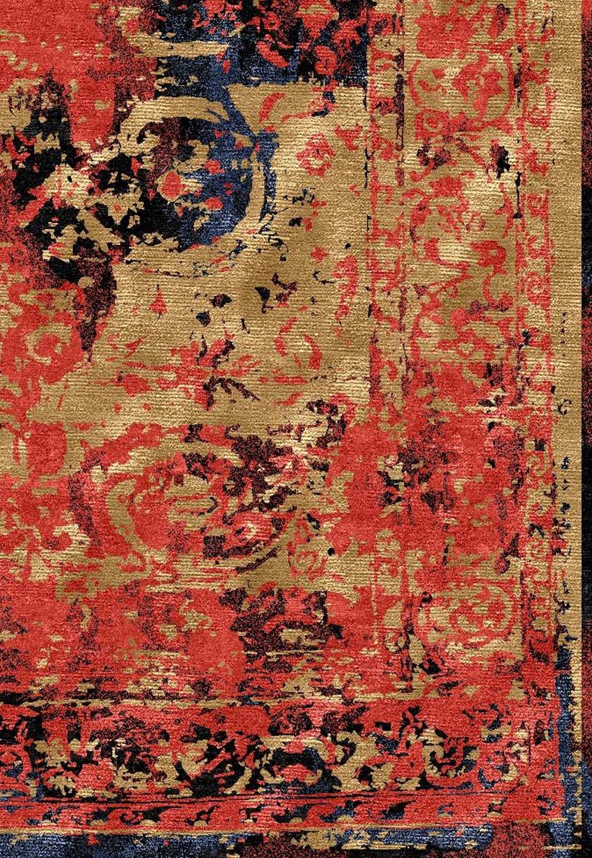 Moderner moderner handgeknüpfter Teppich im Tabriz-Stil aus Wolle, Seide, in Schwarz-Rot  im Angebot 6