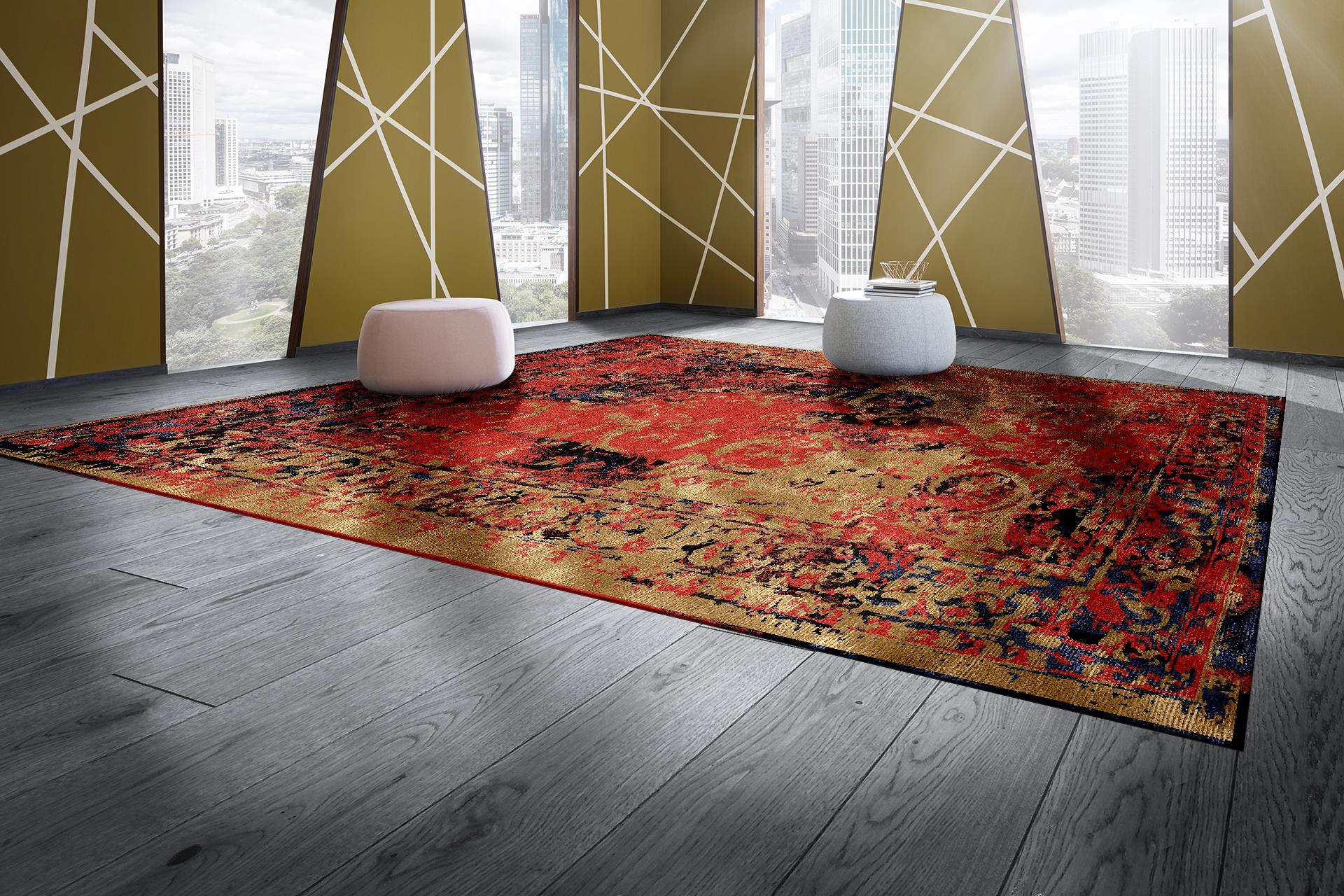 A beautiful contemporary design carpet, made to order, hand knotted using finest Chinese mulberry silk and Tibetan Highland Wool. The design originates in traditional Persian Tabriz Carpets featuring a Classic center Medaillon, floral motives in the