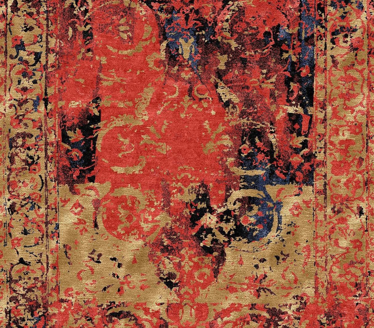 Moderner moderner handgeknüpfter Teppich im Tabriz-Stil aus Wolle, Seide, in Schwarz-Rot  im Angebot 1