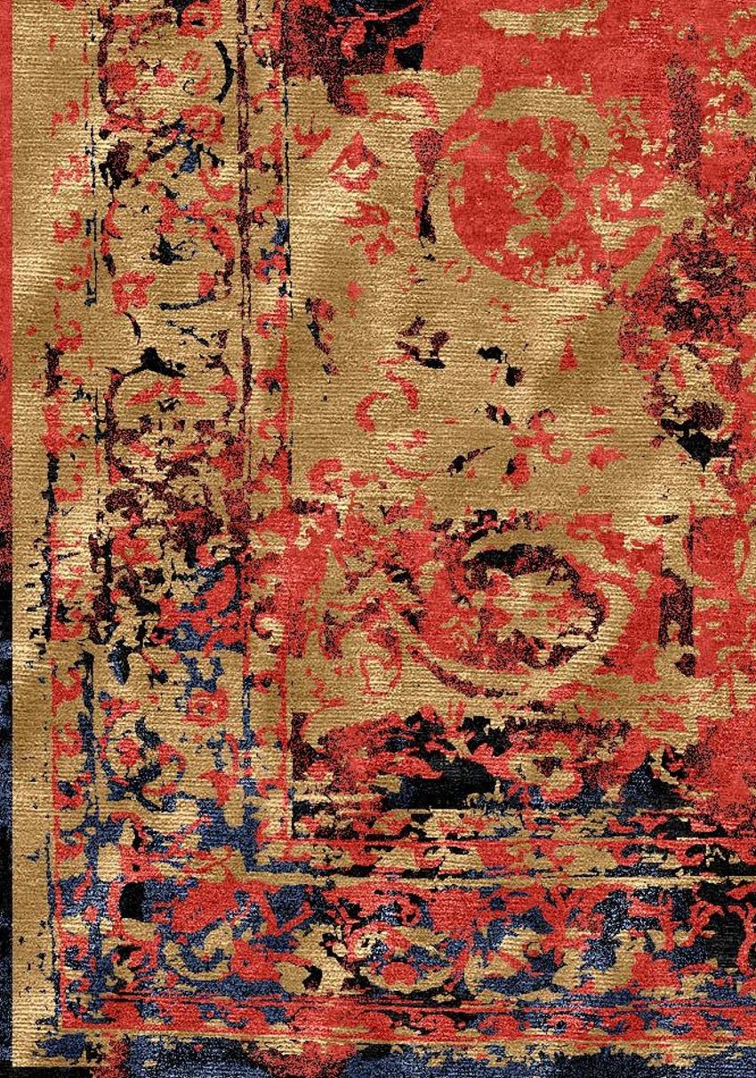 Moderner moderner handgeknüpfter Teppich im Tabriz-Stil aus Wolle, Seide, in Schwarz-Rot  im Angebot 3