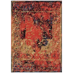 Moderner moderner handgeknüpfter Teppich im Tabriz-Stil aus Wolle, Seide, in Schwarz-Rot 