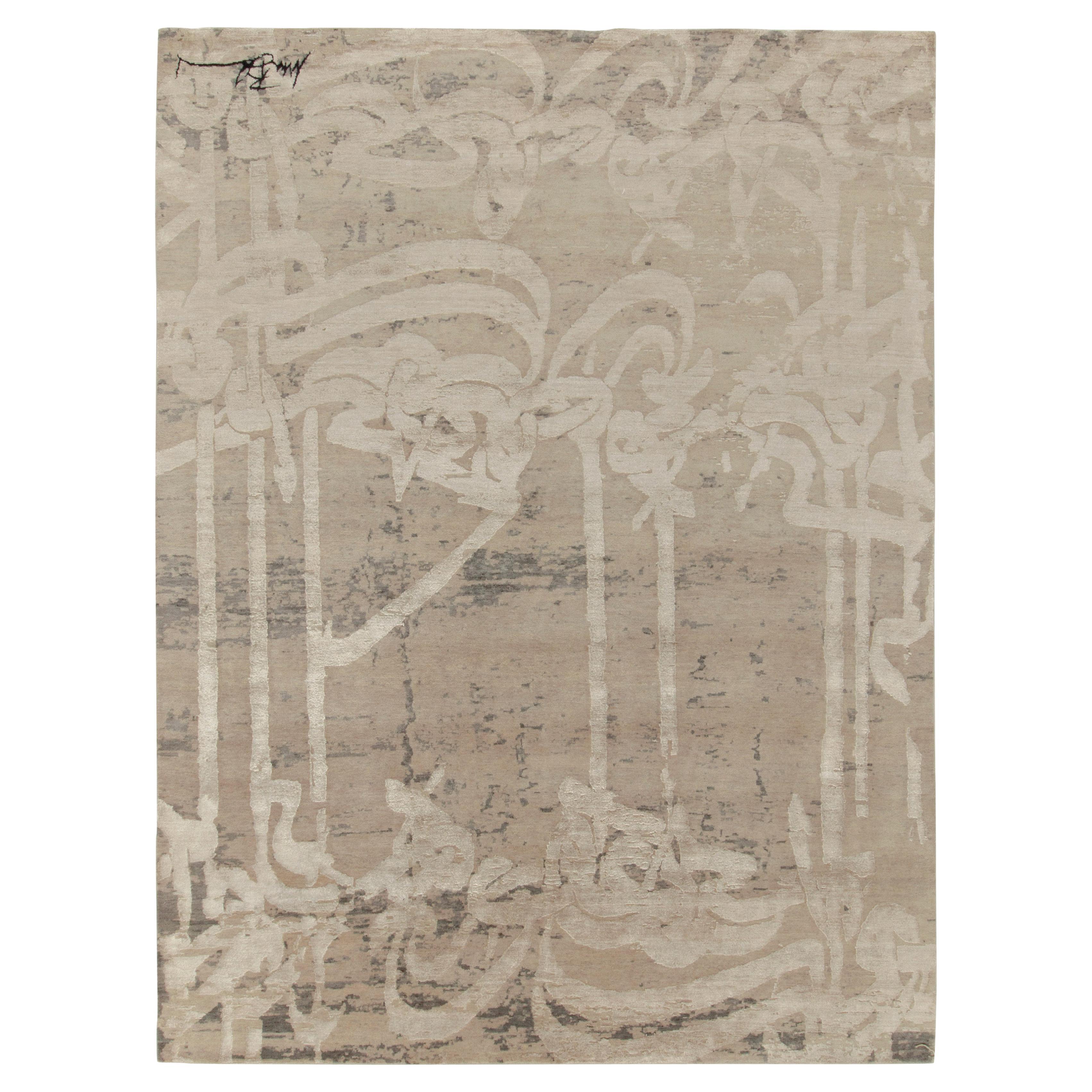 Rug & Kilim's Modern Rug in Beige-Brown, White Abstract Pattern For Sale