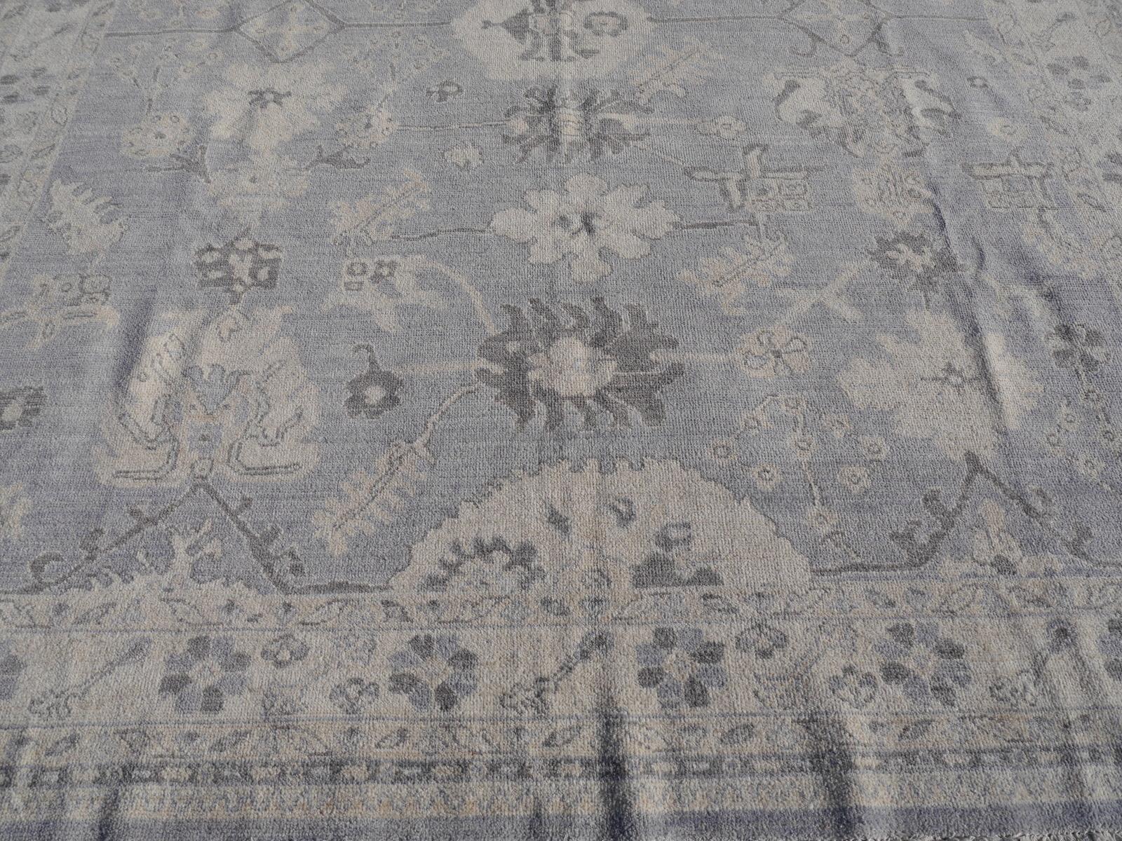 Contemporary Afghan Oushak Hand Knotted 8 x 10 ft Carpet White Gray Djoharian Collection For Sale
