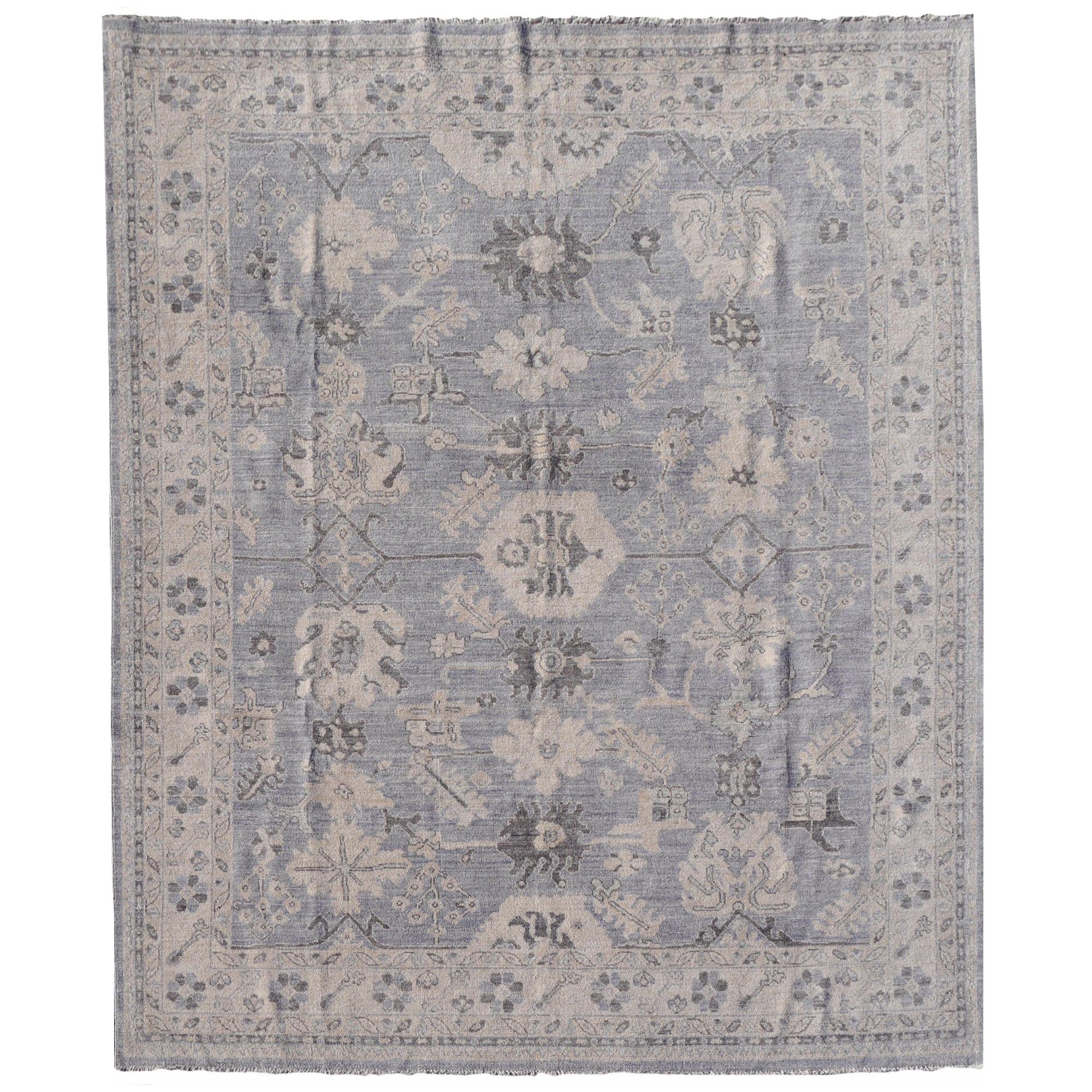 Afghan Oushak Hand Knotted 8 x 10 ft Carpet White Gray Djoharian Collection For Sale