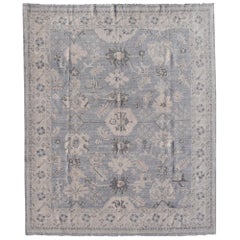 Tapis afghan Oushak noué à la main de 8 pieds x 10 pieds Collection Djoharian blanc et gris