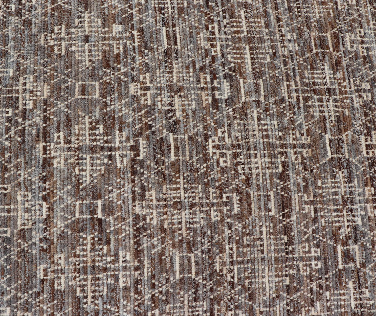Modern Rug in Wool with All-Over Geometric Tribal Design in Brown and Ivory In New Condition For Sale In Atlanta, GA
