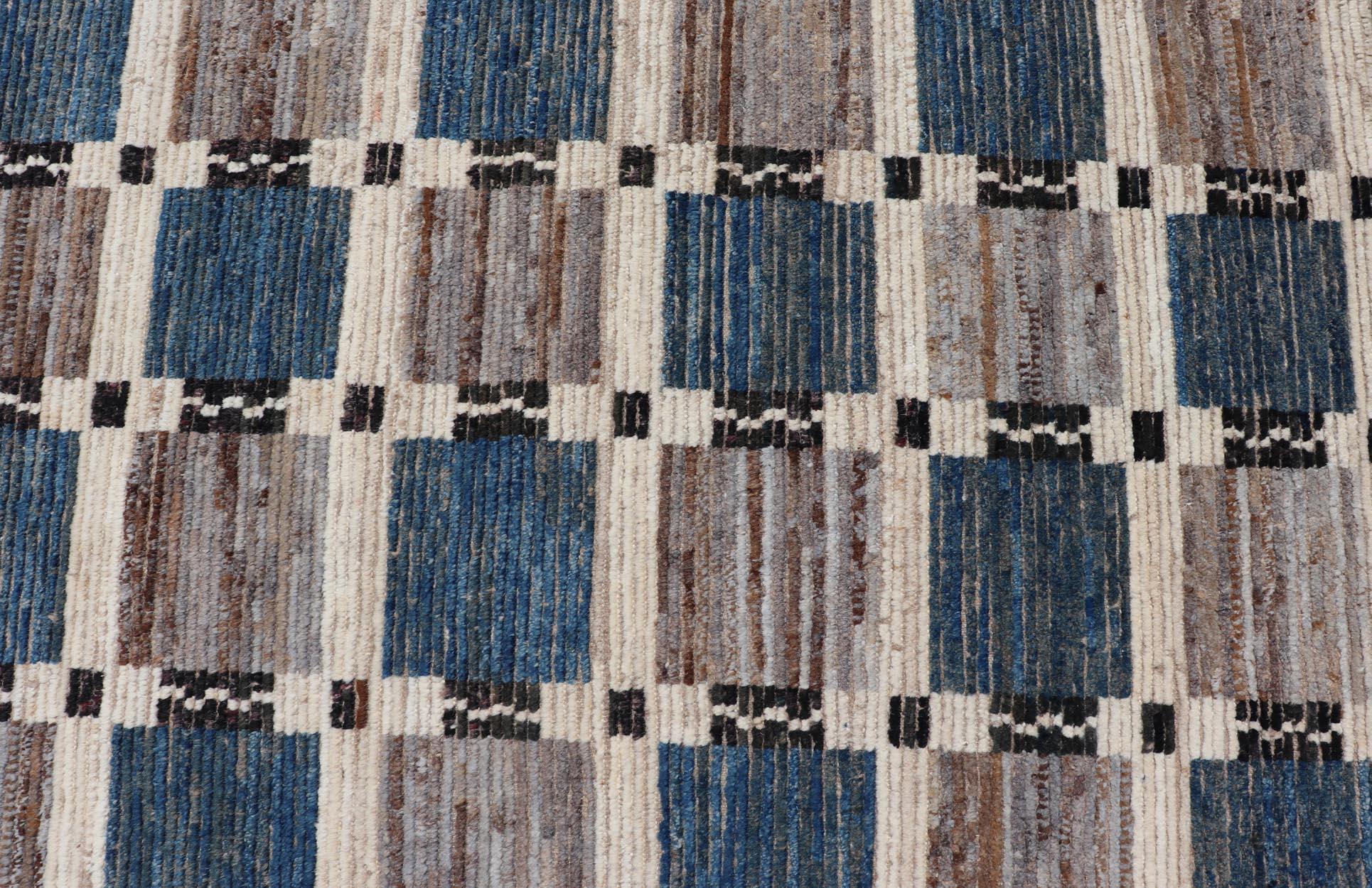 Hand-Knotted Modern Rug in Wool with Sub-Geometric Modern Tribal Design in Multicolor For Sale