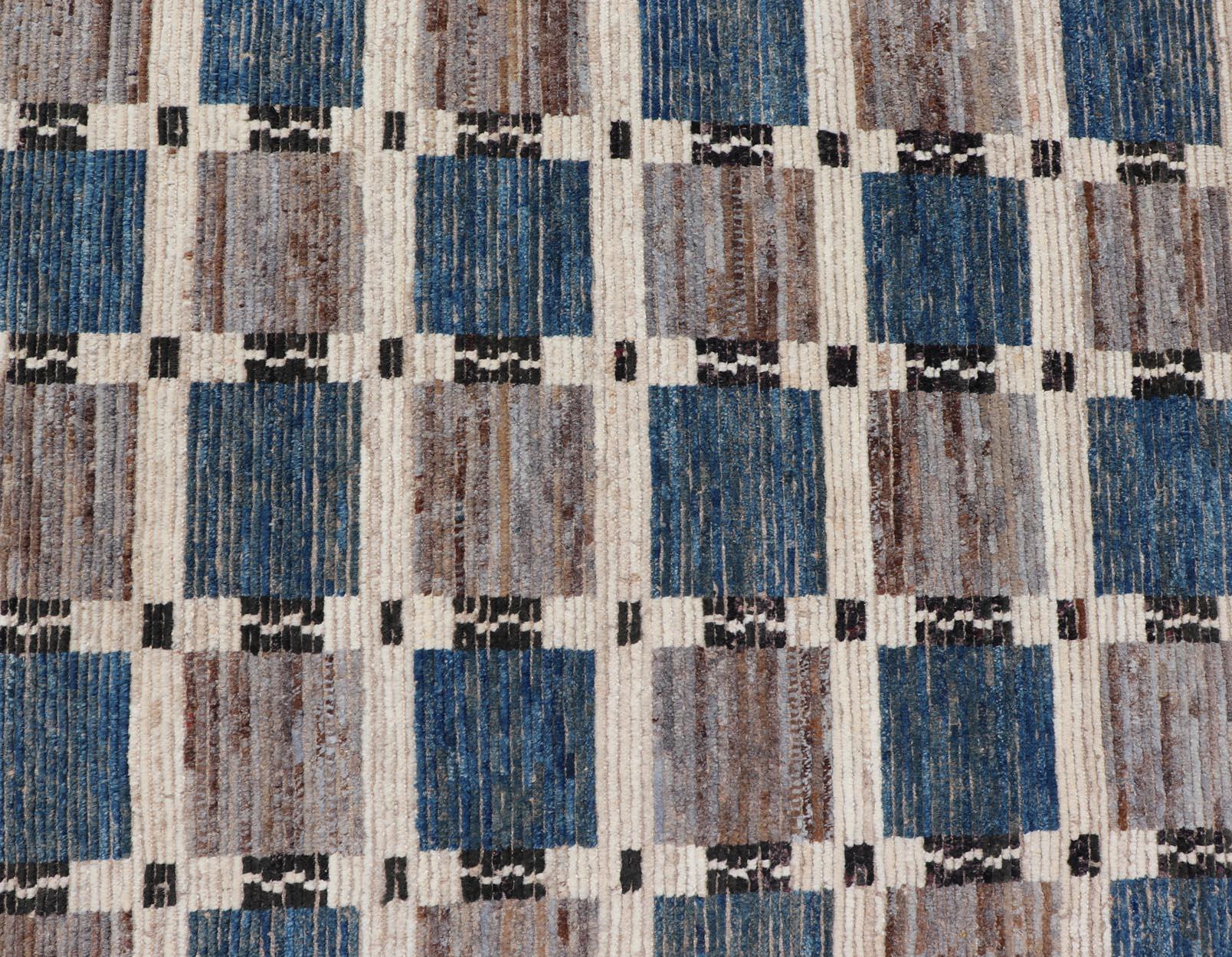 Contemporary Modern Rug in Wool with Sub-Geometric Modern Tribal Design in Multicolor For Sale