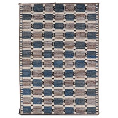 Tapis moderne en laine à motifs tribaux modernes sub-géométriques en multicolore