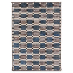 Modern Rug in Wool with Sub-Geometric Modern Tribal Design in Multicolor