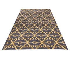 Modern Rug Kilim Handmade Carpet Navy Blue Kilim Rugs Wool Aztec Tribe