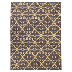 Moderner moderner handgefertigter Kelim-Teppich, marineblau, Kelim-Teppiche, Wolle, Azteken-Stil