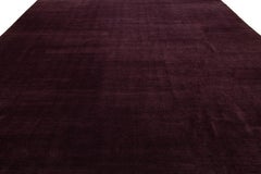 Modern Rug Made From Wool and Silk Featuring a Tibetan Weave Design in Purple