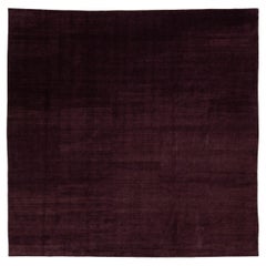 Modern Rug Made From Wool and Silk Featuring a Tibetan Weave Design in Purple