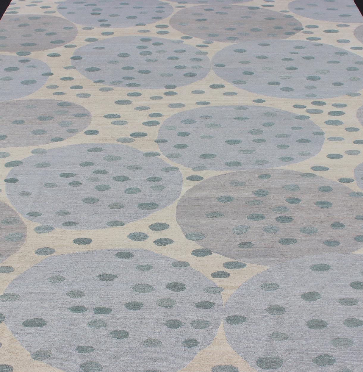 Modern Rug of Wool and Silk From Nepal in Light Blue, Taupe, Green, Inory For Sale 2