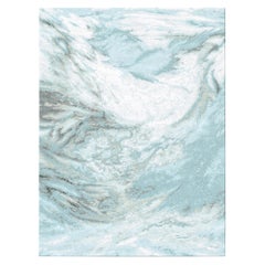 Modern Rug White Light Blue Handmade Wool Blend-Silk, Sutlej Radiance, Medium