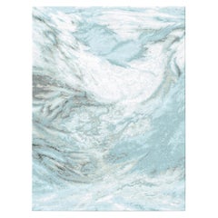 Modern Rug White Light Blue Handmade Wool Blend-Silk, Sutlej Radiance, Small