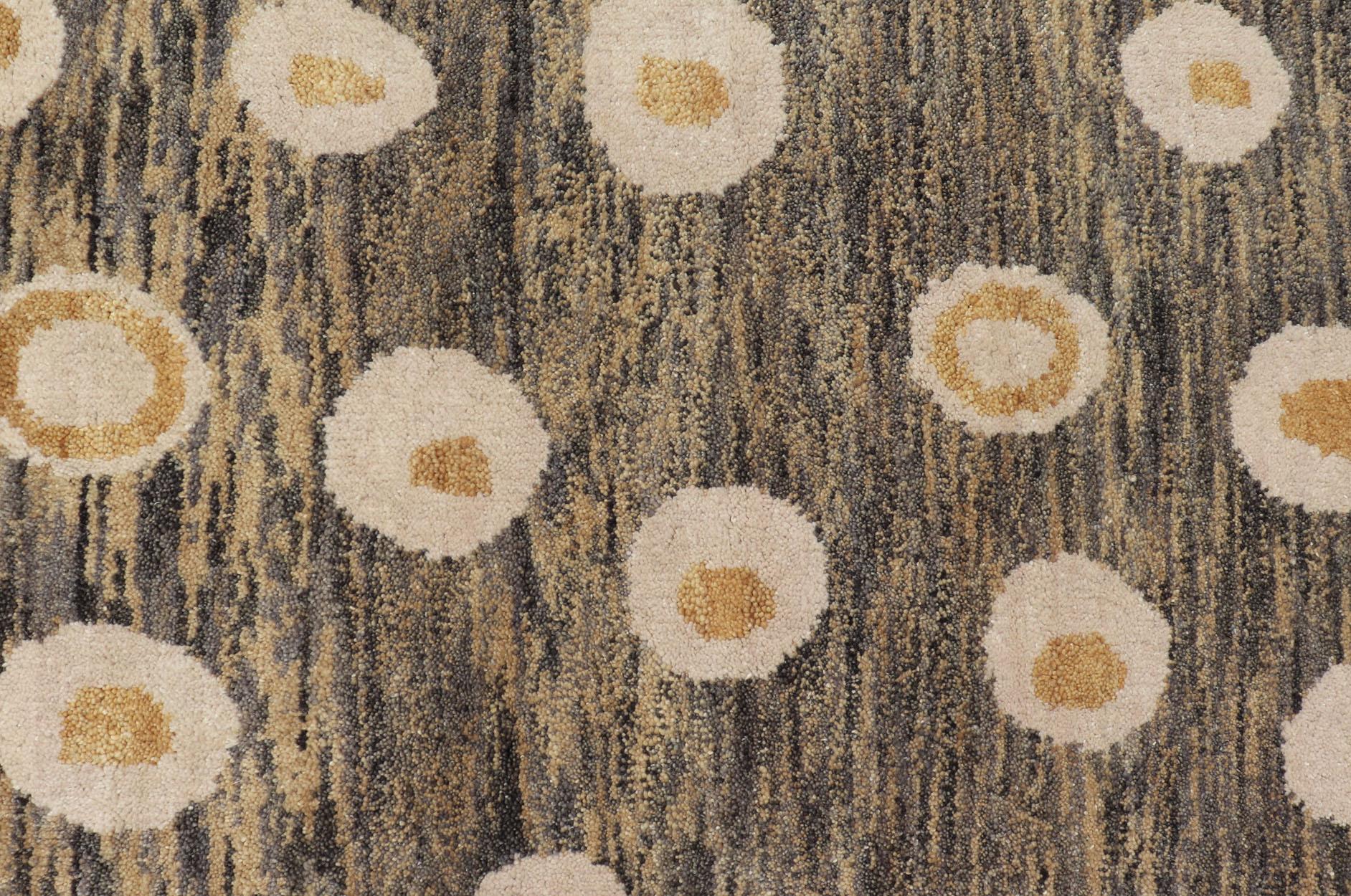 Modern Rug with Abstract Design in Shades of Green-Brown, Cream and Yellow In New Condition For Sale In Atlanta, GA