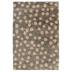 Modern Rug with Abstract Design in Shades of Green-Brown, Cream and Yellow