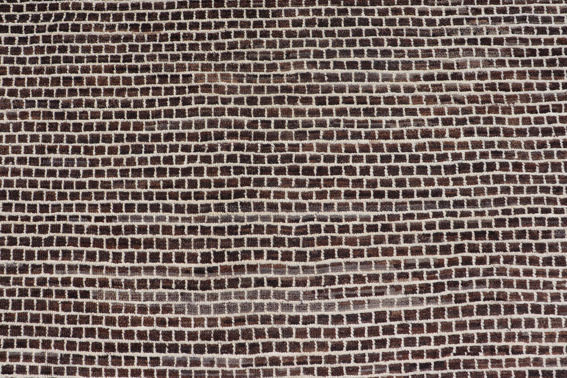 Moderner Teppich mit Ziegelsteinmuster in Brown und Creme von Keivan Woven Arts 9'4 x 11'1 im Angebot 4